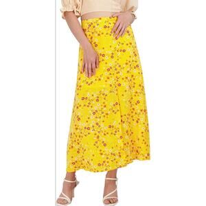 BCBGeneration Fit and Flare Elastic Waistband Midi Skirt Yellow Floral M NWT